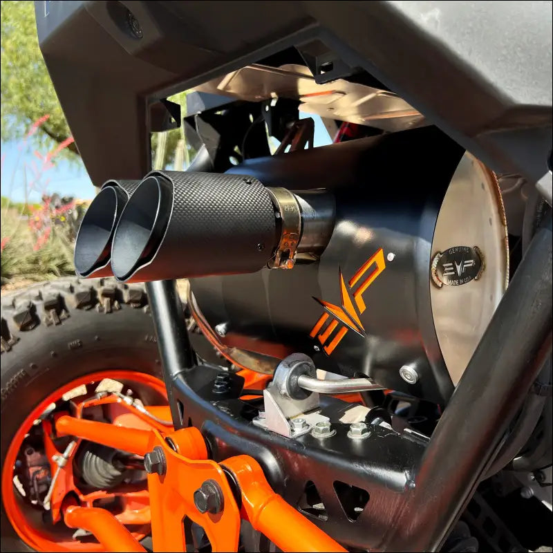 Polaris RZR Pro R Magnum Twin-Exit Exhaust - Brushed Stainless Finish / Twin Tip / Black Heatshield w/ Lime Accent