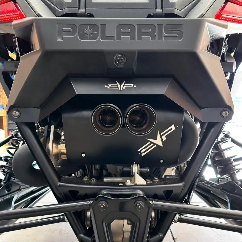 Polaris RZR Pro R Magnum XR Series Twin-Exit Exhaust - Brushed Stainless Finish / Twin Tip / Heatshield w/ Lime Accent