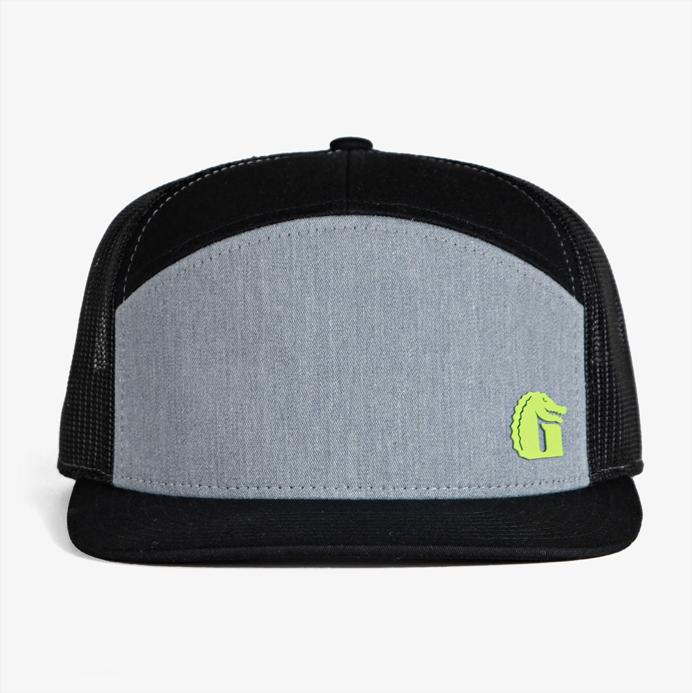 Flat Bill 7-Panel Hat | Black & Grey