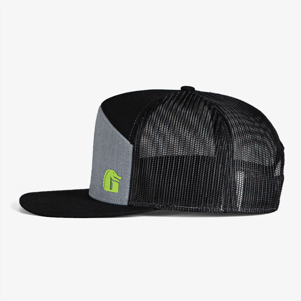 Flat Bill 7-Panel Hat | Black & Grey