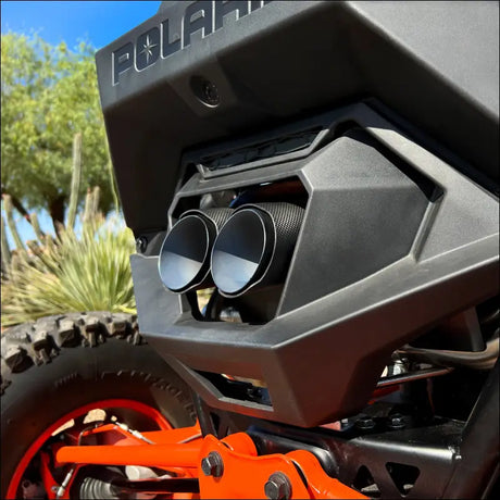 Polaris RZR Pro R Magnum XR Series Twin-Exit Exhaust - Brushed Stainless Finish / Twin Tip / Black Heatshield w/ Lime