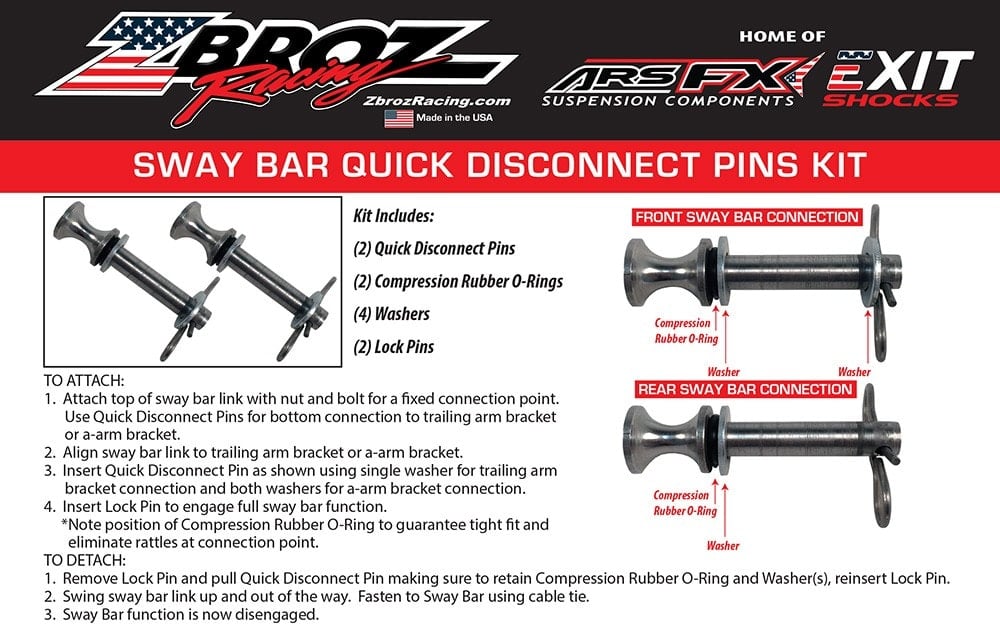 Zbroz RZR XP 1000 / RZR XP4 1000 / RS1 Sway Bar Quick Disconnect Pull Pins