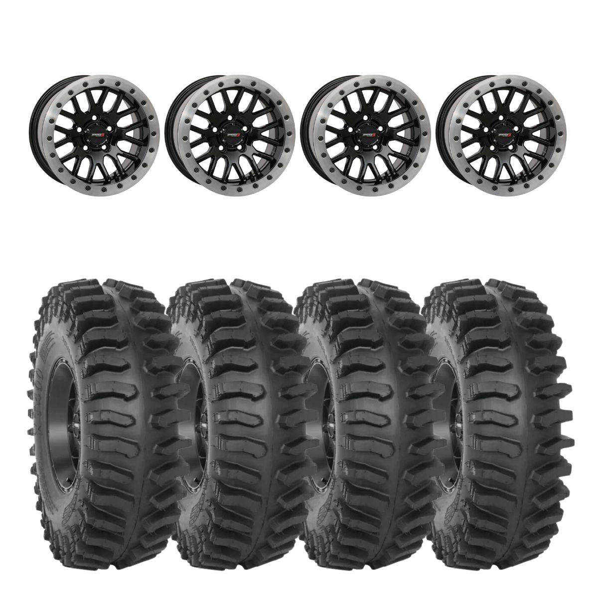 System 3 Gloss Black w/Matte Brushed Ring SB-9 Beadlock & System 3 Extreme Trail Radial XT400 Wheel & Tire Kit