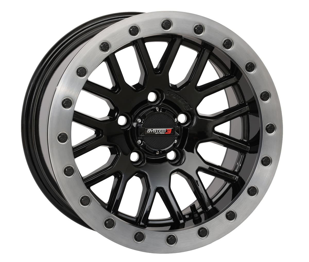 System 3 SB-9 Beadlock Wheel - Gloss Black With Matte Brushed Ring