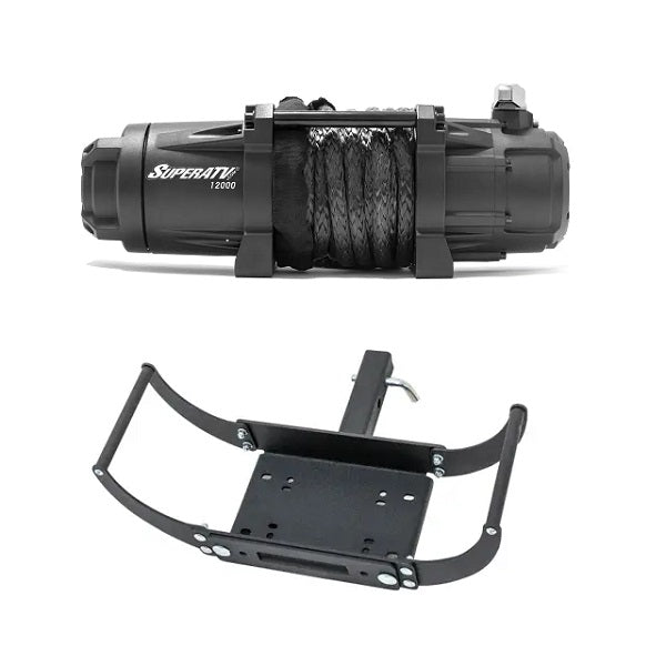 SuperATV Black Ops 12000 Synthetic Rope Winch & 2" Receiver Mount Plate