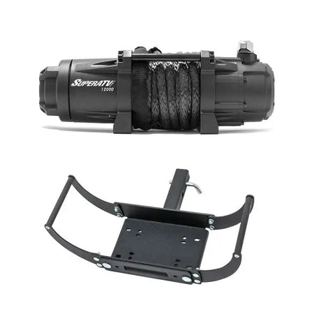 SuperATV Black Ops 12000 Synthetic Rope Winch & 2" Receiver Mount Plate