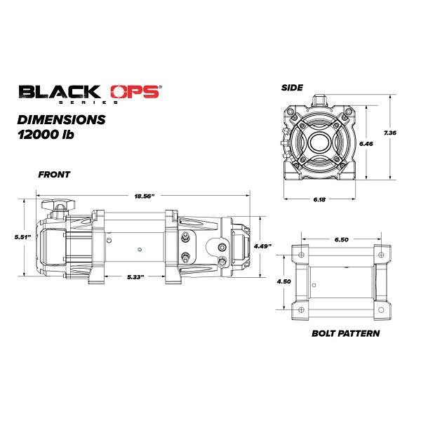 SuperATV Black Ops 12000 Synthetic Rope Winch & Wireless Remote